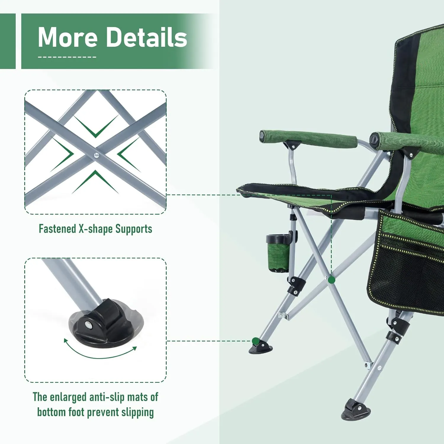 Folding Camping Chair Portable Outdoor Beach Chair, Heavy Duty Foldable Lawn chair Support 330lbs, Collapsible Lightweight Camp Chair with Cup Holder&Carry Bag for Fishing Outside Sports Picnic(Green)