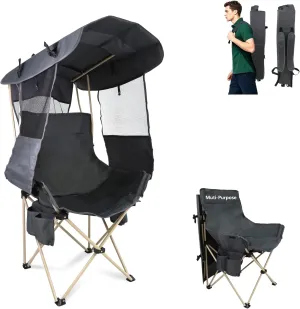 Folding Camping Chairs Canopy Outdoor: Sports Portable Beach Chair with Canopy-Lawn Beach Chairs with Umbrella for Adults-Camping Chair with Shade for Fishing Camp Heavy Duty (Regular, Grey)
