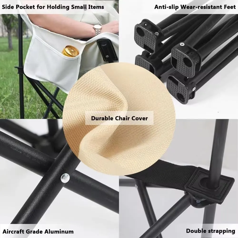 Folding Chairs Heavy Duty Moon Chair with Carry Bag, Outdoor Lumbar Back Padded with Side Pockets, Built Durable and Reliable(Black)