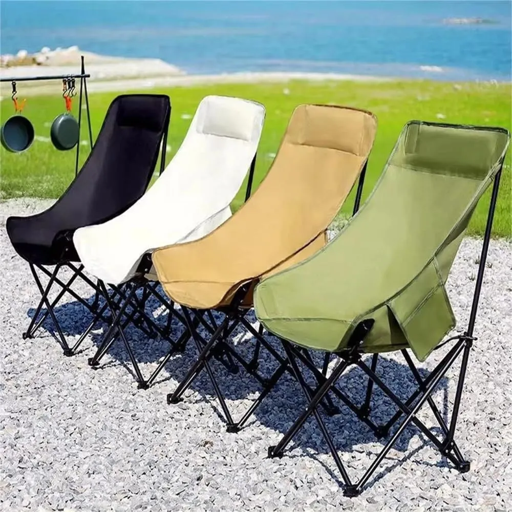 Folding Chairs Heavy Duty Moon Chair with Carry Bag, Outdoor Lumbar Back Padded with Side Pockets, Built Durable and Reliable(Black)