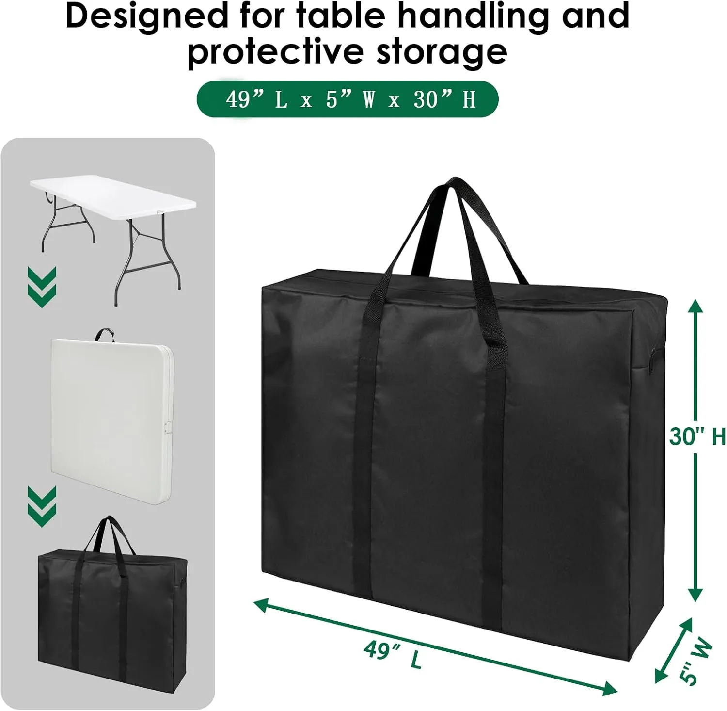 Folding Table Storage Bag, Waterproof Heavy Duty Large Carrying Bag for 8FT Picnic/Camp Tables, Portable Cover with Durable Handles (bag only) - 49" D x 30" W x 4.5" H