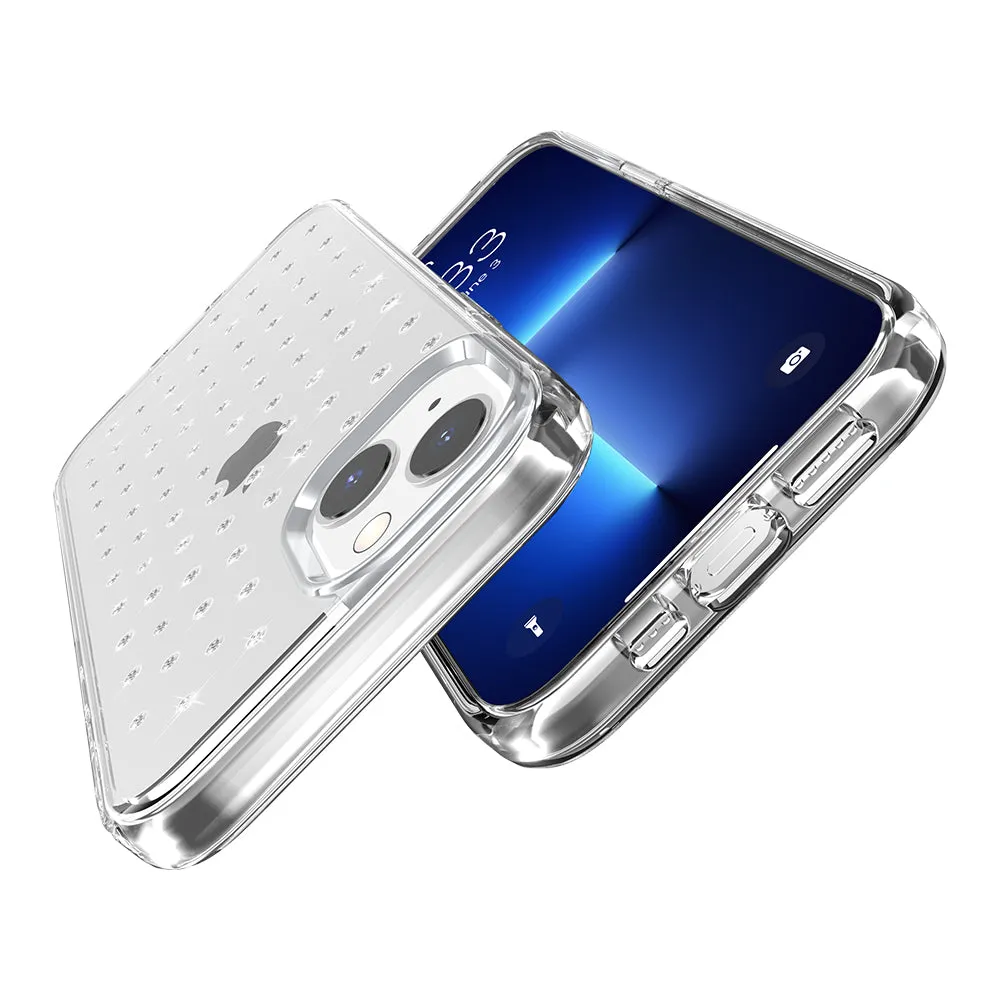 For Apple iPhone 14 Plus (6.7") Clarity Diamond Bling Sparkle Hybrid Hard PC Shell & Soft TPU Shock-Absorption Bumper Clear Phone Case Cover