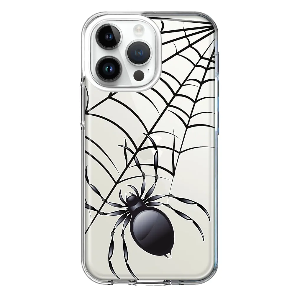 For Apple iPhone 14 Pro Max Creepy Black Spider Web Halloween Horror Spooky Design Hybrid Protective Phone Case Cover