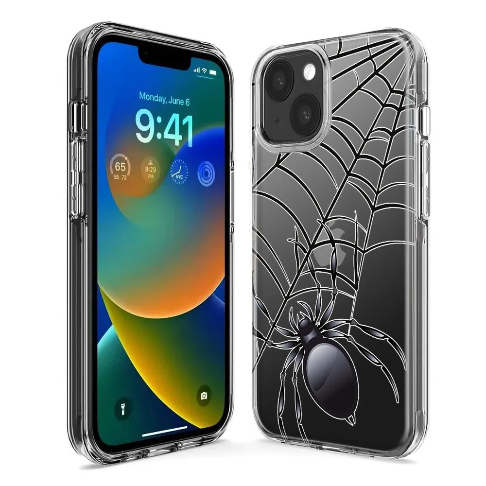 For Apple iPhone 14 Pro Max Creepy Black Spider Web Halloween Horror Spooky Design Hybrid Protective Phone Case Cover