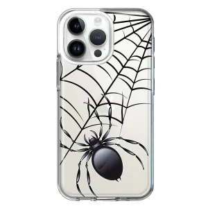 For Apple iPhone 14 Pro Max Creepy Black Spider Web Halloween Horror Spooky Design Hybrid Protective Phone Case Cover