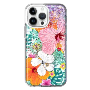 For Apple iPhone 14 Pro Max Hawaiian Vibes Hibiscus Flowers Monstera Vacation Summer Design Hybrid Protective Phone Case Cover