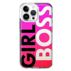 For Apple iPhone 14 Pro Max Pink Clear Funny Text Quote Girl Boss Design Hybrid Protective Phone Case Cover