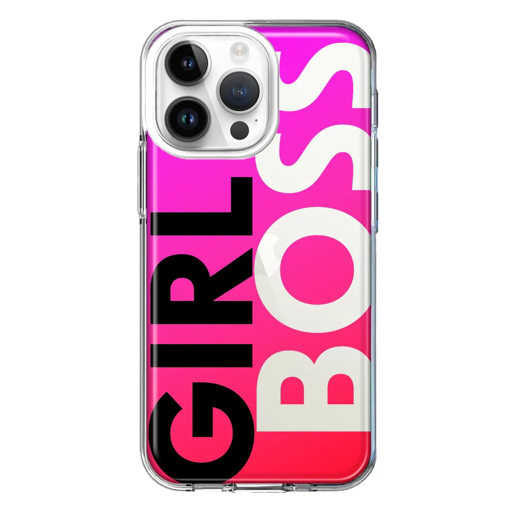 For Apple iPhone 14 Pro Max Pink Clear Funny Text Quote Girl Boss Design Hybrid Protective Phone Case Cover