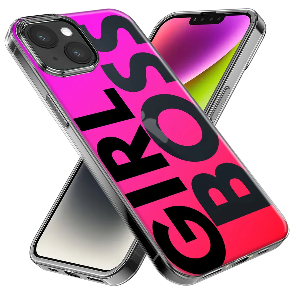 For Apple iPhone 14 Pro Max Pink Clear Funny Text Quote Girl Boss Design Hybrid Protective Phone Case Cover