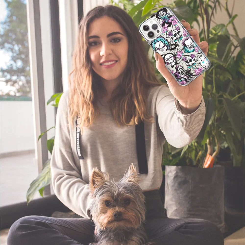 For Apple iPhone 14 Pro Max Roses Halloween Spooky Horror Characters Spider Web Design Hybrid Protective Phone Case Cover