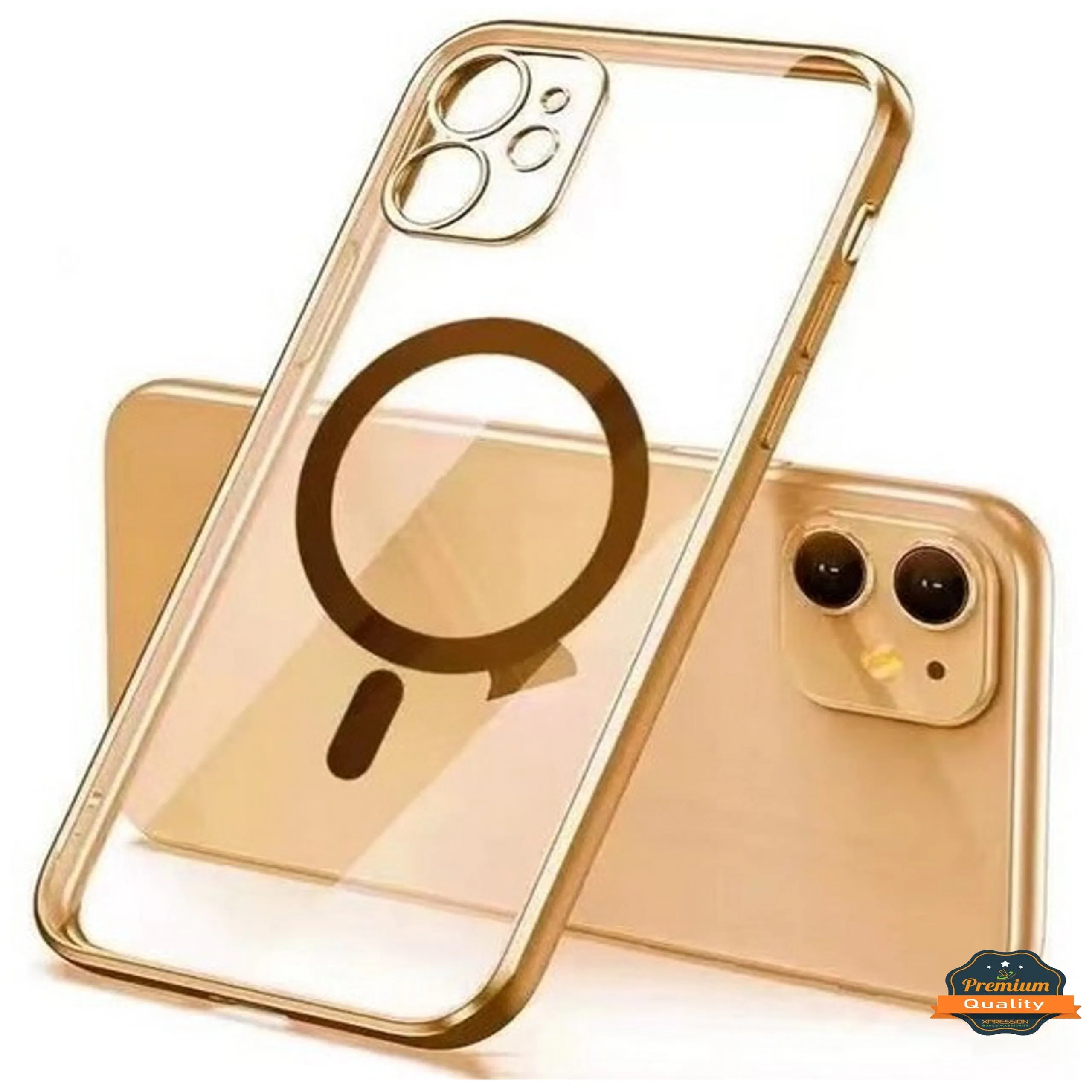 For Apple iPhone 15 Pro (6.1") Hybrid Clear with Plating Chrome Frame & Camera Protection Compatible with Magsafe  Phone Case Cover