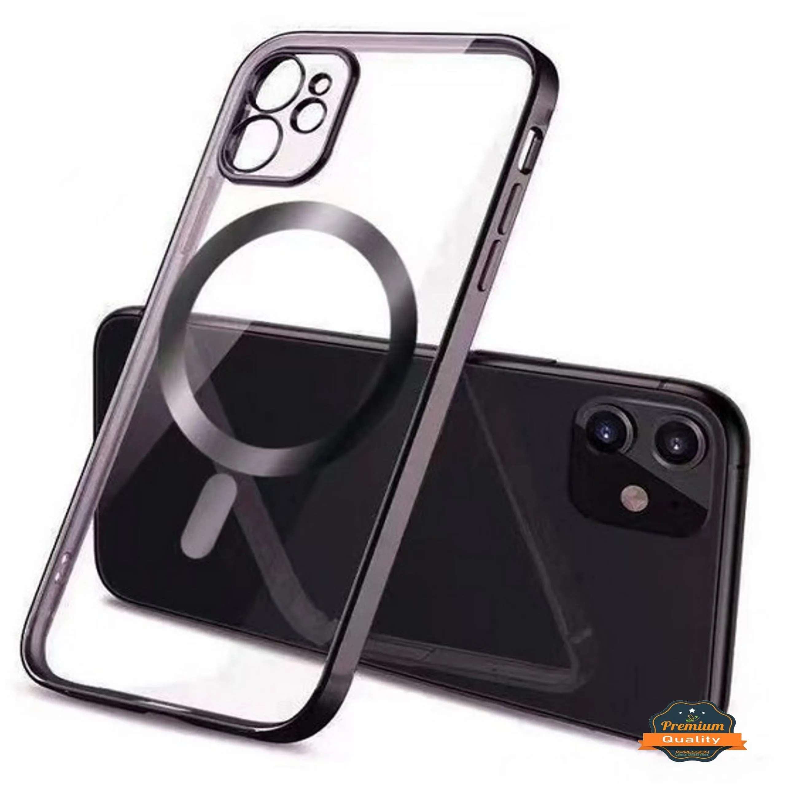 For Apple iPhone 15 Pro (6.1") Hybrid Clear with Plating Chrome Frame & Camera Protection Compatible with Magsafe  Phone Case Cover