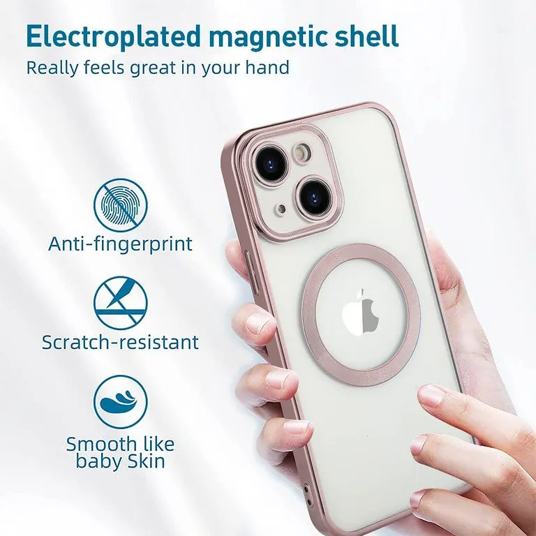 For Apple iPhone 15 Pro (6.1") Hybrid Clear with Plating Chrome Frame & Camera Protection Compatible with Magsafe  Phone Case Cover