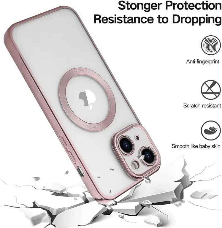 For Apple iPhone 15 Pro (6.1") Hybrid Clear with Plating Chrome Frame & Camera Protection Compatible with Magsafe  Phone Case Cover
