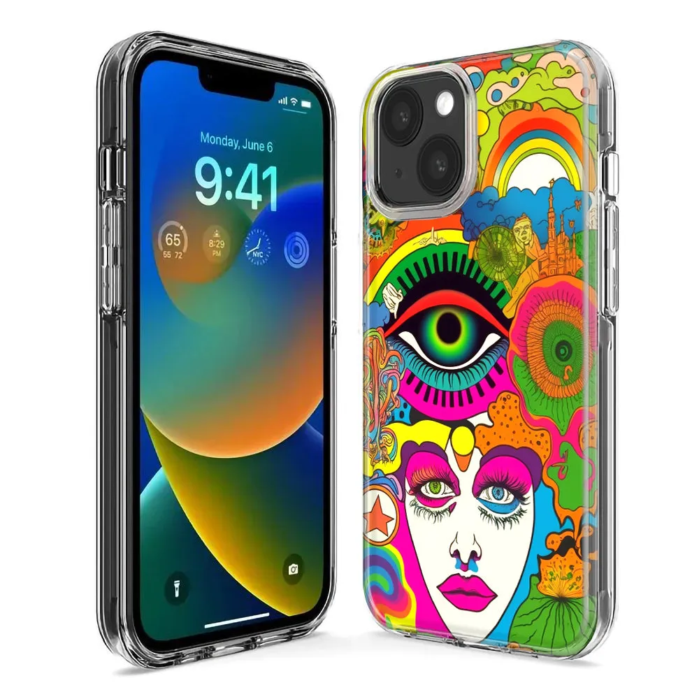 For Apple iPhone 15 Pro Neon Rainbow Psychedelic Trippy Hippie Daydream Design Hybrid Protective Phone Case Cover