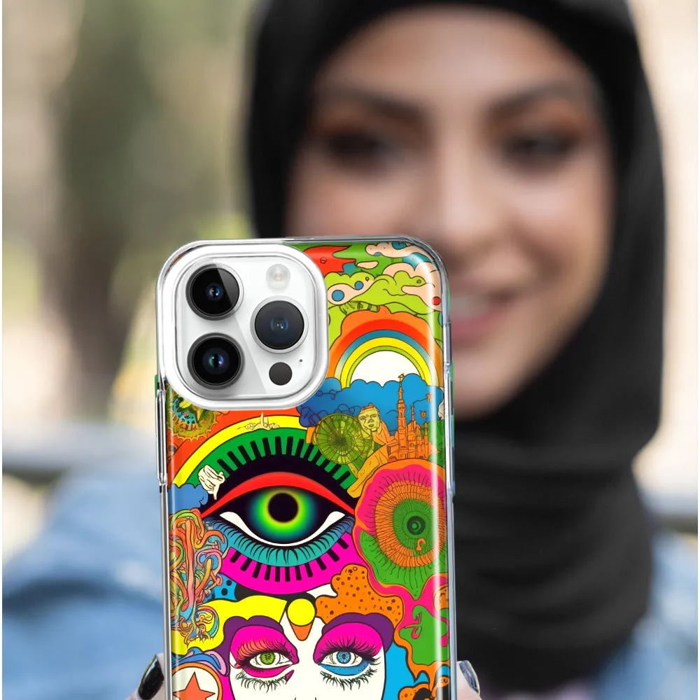 For Apple iPhone 15 Pro Neon Rainbow Psychedelic Trippy Hippie Daydream Design Hybrid Protective Phone Case Cover
