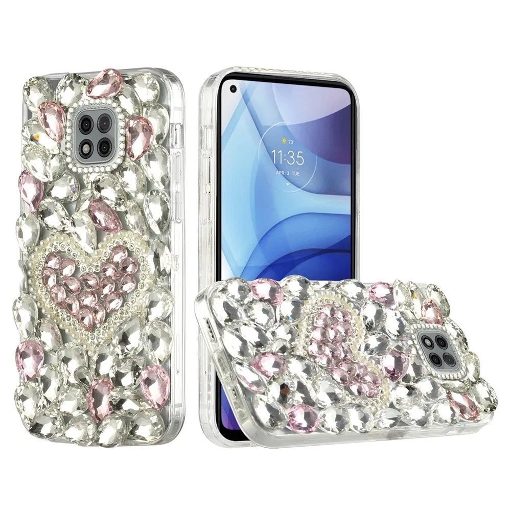 For Samsung Galaxy S21 Ultra Bling Clear Crystal 3D Full Diamonds Luxury Sparkle Rhinestone Hybrid Protective Pink Pearl Heart Phone Case Cover
