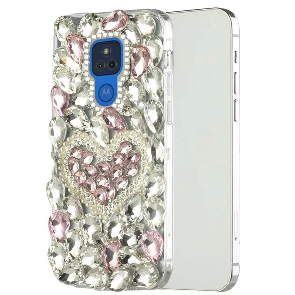 For Samsung Galaxy S21 Ultra Bling Clear Crystal 3D Full Diamonds Luxury Sparkle Rhinestone Hybrid Protective Pink Pearl Heart Phone Case Cover
