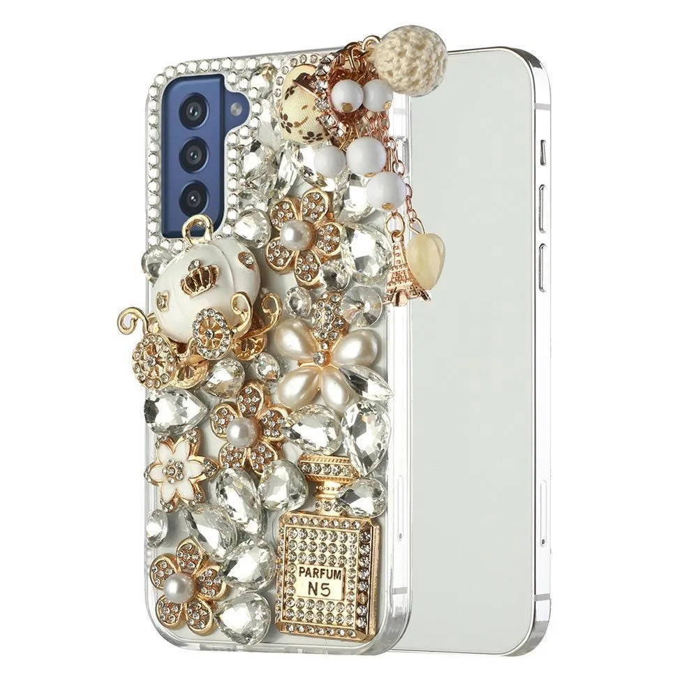 For Samsung Galaxy S22 Ultra Bling Crystal 3D Full Diamonds Luxury Sparkle Transparent Rhinestone Hybrid Protective  Phone Case Cover