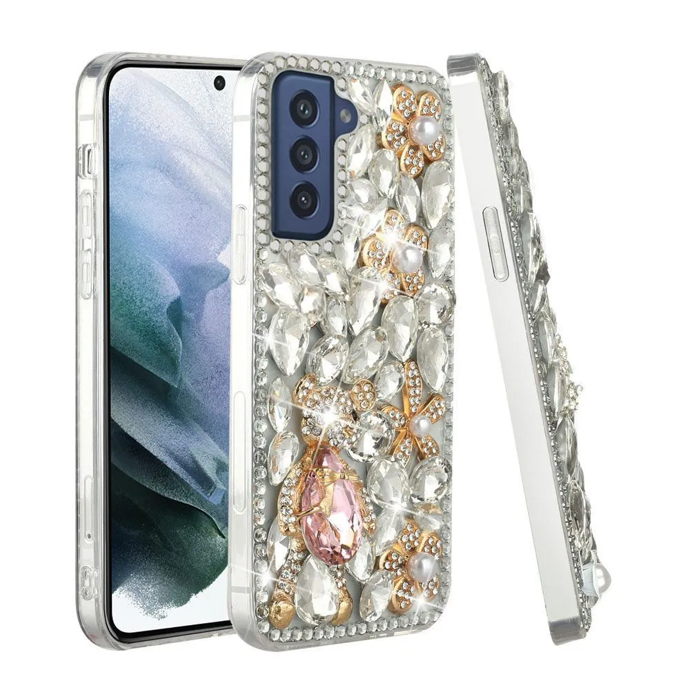 For Samsung Galaxy S22 Ultra Bling Crystal 3D Full Diamonds Luxury Sparkle Transparent Rhinestone Hybrid Protective  Phone Case Cover