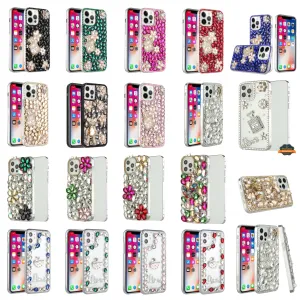 For Samsung Galaxy S22 Ultra Bling Crystal 3D Full Diamonds Luxury Sparkle Transparent Rhinestone Hybrid Protective  Phone Case Cover