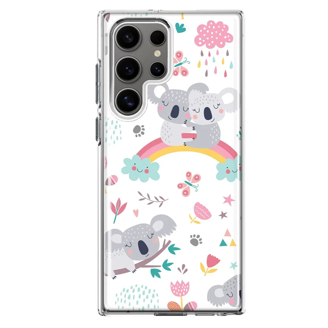 For Samsung Galaxy S24 Ultra Cute Rainbow Koalas Flowers Butterflies Slim Shockproof Hard Shell TPU Case Heavy Duty Protective Phone Cover