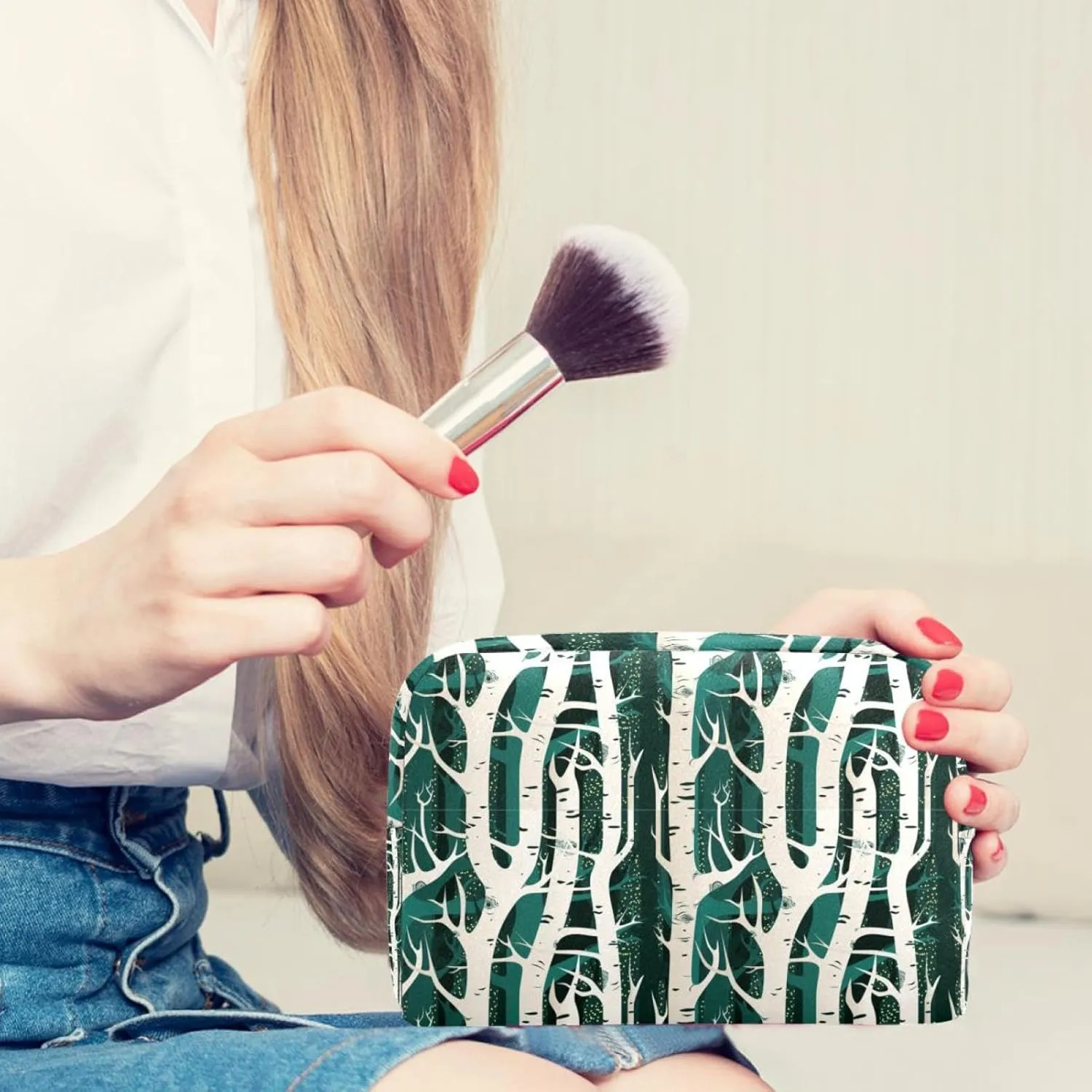 Forest Birch Tree Small Makeup Bag for Purse, Portable Cosmetic Bag Zipper Makeup Pouch for Women, Stationery, Toiletries, Travel Accessories