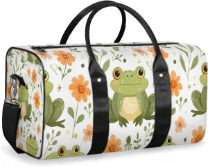 Forest Frog Travel Duffle Bag for Women Men Gym Duffel Foldable Bag Waterproof Weekender Tropical Wildflower Duffle Tote