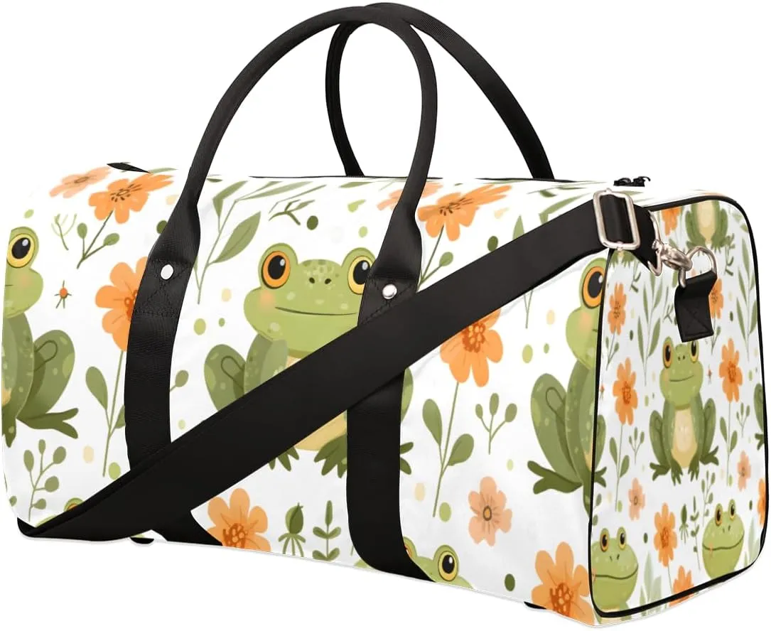 Forest Frog Travel Duffle Bag for Women Men Gym Duffel Foldable Bag Waterproof Weekender Tropical Wildflower Duffle Tote