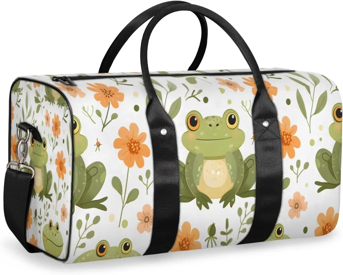 Forest Frog Travel Duffle Bag for Women Men Gym Duffel Foldable Bag Waterproof Weekender Tropical Wildflower Duffle Tote