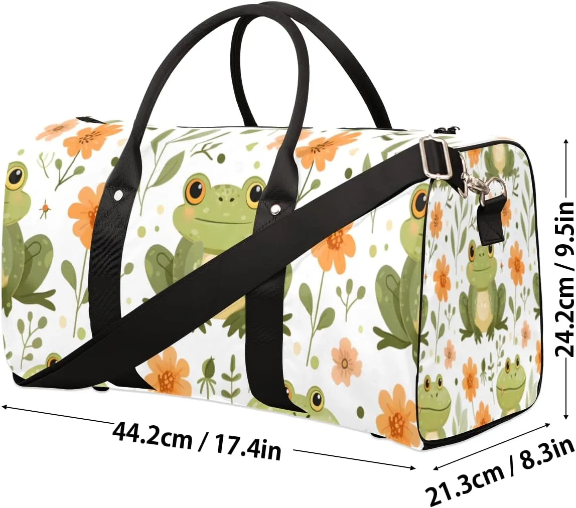Forest Frog Travel Duffle Bag for Women Men Gym Duffel Foldable Bag Waterproof Weekender Tropical Wildflower Duffle Tote