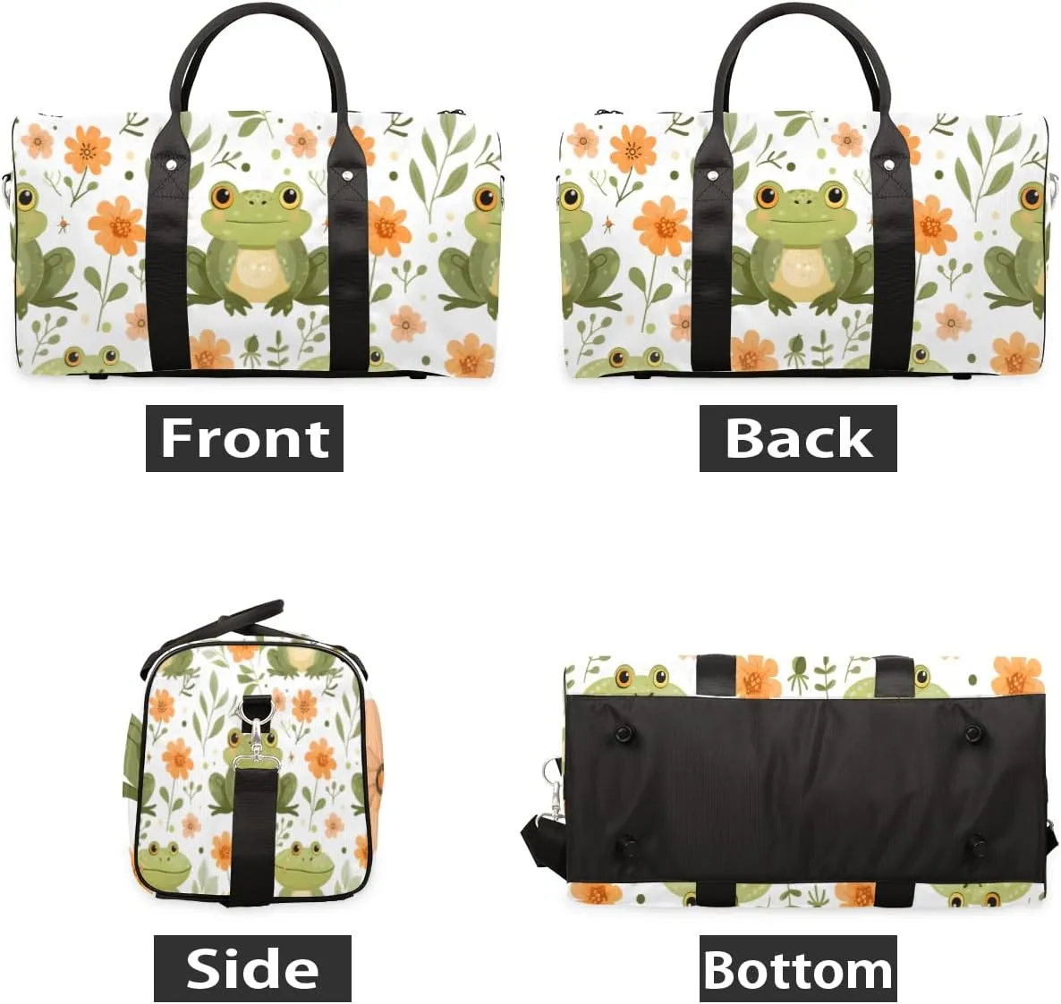 Forest Frog Travel Duffle Bag for Women Men Gym Duffel Foldable Bag Waterproof Weekender Tropical Wildflower Duffle Tote