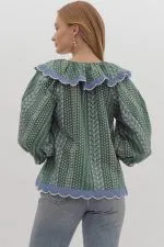 Forest Green & Blue Scallop Top