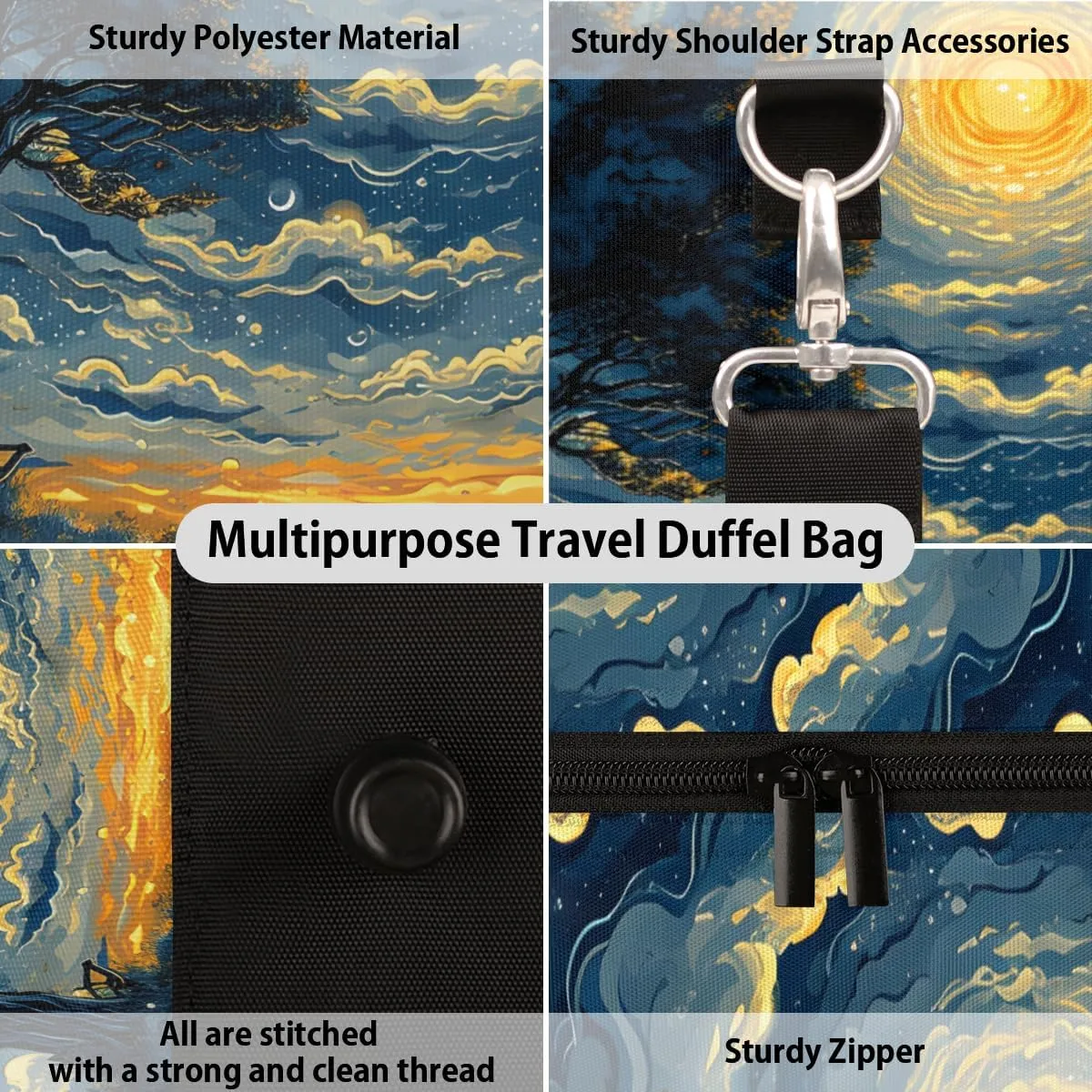 Forest Moon Travel Duffle Bag for Women Men Gym Duffel Foldable Bag Waterproof Weekender Galaxy Nature Gothic Duffle Tote