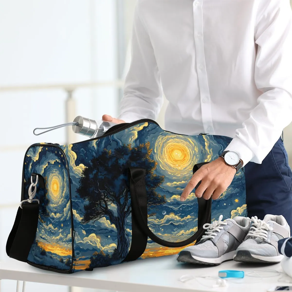 Forest Moon Travel Duffle Bag for Women Men Gym Duffel Foldable Bag Waterproof Weekender Galaxy Nature Gothic Duffle Tote