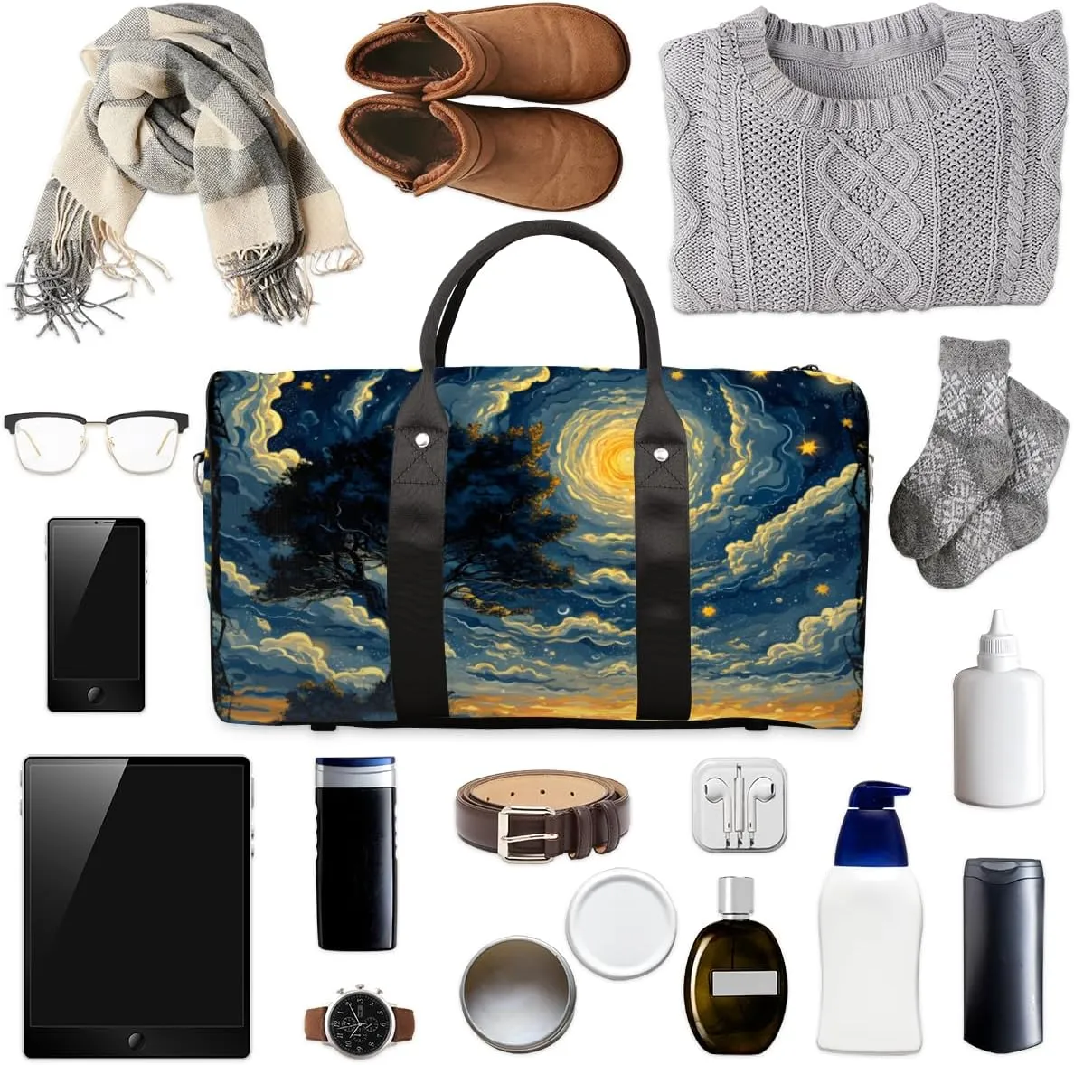 Forest Moon Travel Duffle Bag for Women Men Gym Duffel Foldable Bag Waterproof Weekender Galaxy Nature Gothic Duffle Tote