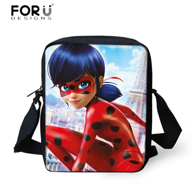 FORUDESIGNS Ladybug Girl Prints 3D School Bags Cartoon Children 3pcs/set School Backpacks Crossbody Bookbags Pencil Bag for Kids