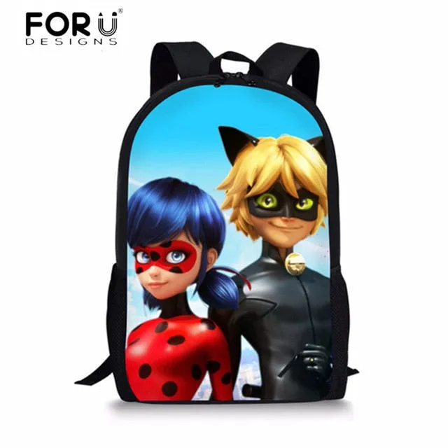 FORUDESIGNS Ladybug Girl Prints 3D School Bags Cartoon Children 3pcs/set School Backpacks Crossbody Bookbags Pencil Bag for Kids