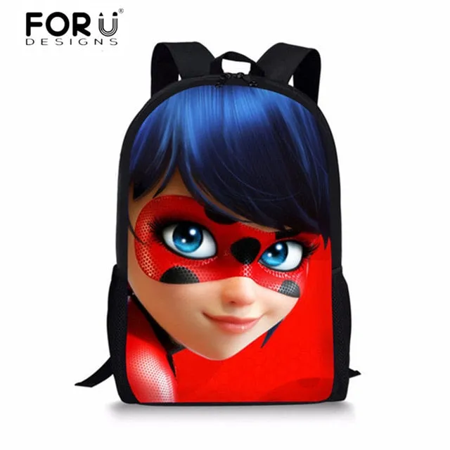 FORUDESIGNS Ladybug Girl Prints 3D School Bags Cartoon Children 3pcs/set School Backpacks Crossbody Bookbags Pencil Bag for Kids