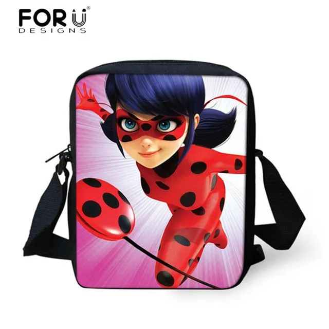 FORUDESIGNS Ladybug Girl Prints 3D School Bags Cartoon Children 3pcs/set School Backpacks Crossbody Bookbags Pencil Bag for Kids