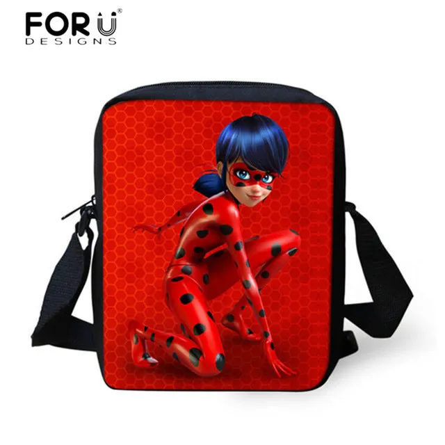 FORUDESIGNS Ladybug Girl Prints 3D School Bags Cartoon Children 3pcs/set School Backpacks Crossbody Bookbags Pencil Bag for Kids