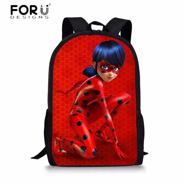 FORUDESIGNS Ladybug Girl Prints 3D School Bags Cartoon Children 3pcs/set School Backpacks Crossbody Bookbags Pencil Bag for Kids