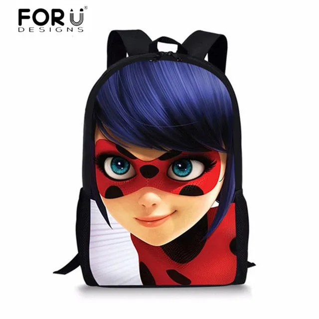 FORUDESIGNS Ladybug Girl Prints 3D School Bags Cartoon Children 3pcs/set School Backpacks Crossbody Bookbags Pencil Bag for Kids