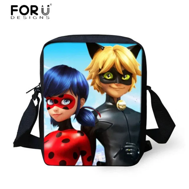 FORUDESIGNS Ladybug Girl Prints 3D School Bags Cartoon Children 3pcs/set School Backpacks Crossbody Bookbags Pencil Bag for Kids
