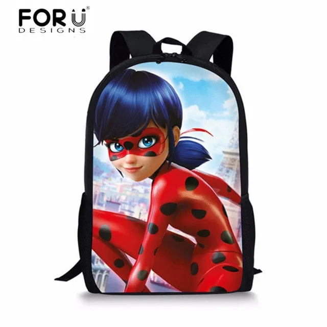 FORUDESIGNS Ladybug Girl Prints 3D School Bags Cartoon Children 3pcs/set School Backpacks Crossbody Bookbags Pencil Bag for Kids