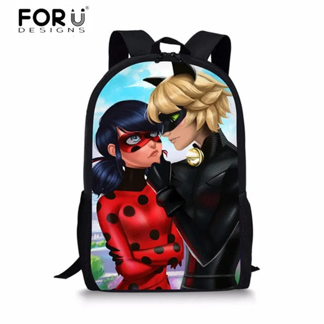 FORUDESIGNS Ladybug Girl Prints 3D School Bags Cartoon Children 3pcs/set School Backpacks Crossbody Bookbags Pencil Bag for Kids