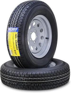 Free Country Trailer Tire Wheel Assembly ST175/80R13 8-Ply D 97M 5 Lug on 4.5" PCD Silver Mod Rim,SET 2