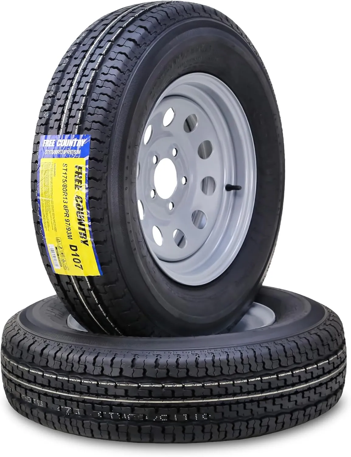 Free Country Trailer Tire Wheel Assembly ST175/80R13 8-Ply D 97M 5 Lug on 4.5" PCD Silver Mod Rim,SET 2