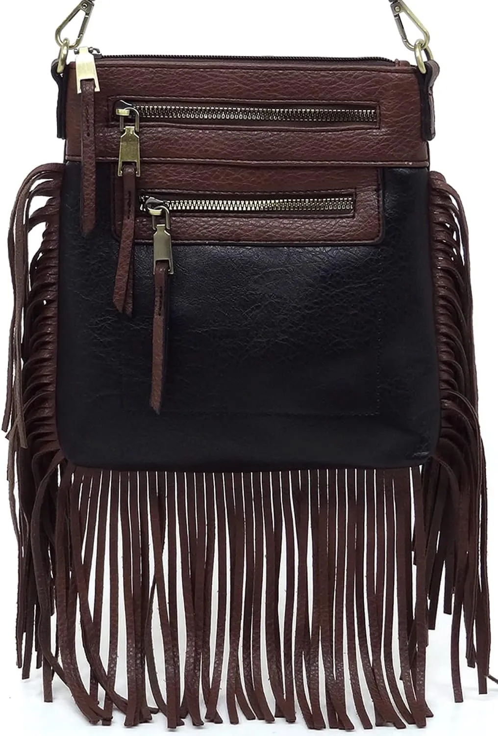 Fringe Tassel Cross Body Bag Vintage Shoulder Handbag Multi Zip Pocket Western Fringe Purse