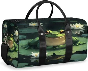 Frog Duffle Bag for Travel, Overnight Weekend Gym Carry On Luggage Bag, Funny Travel Duffel Bag for Men Women